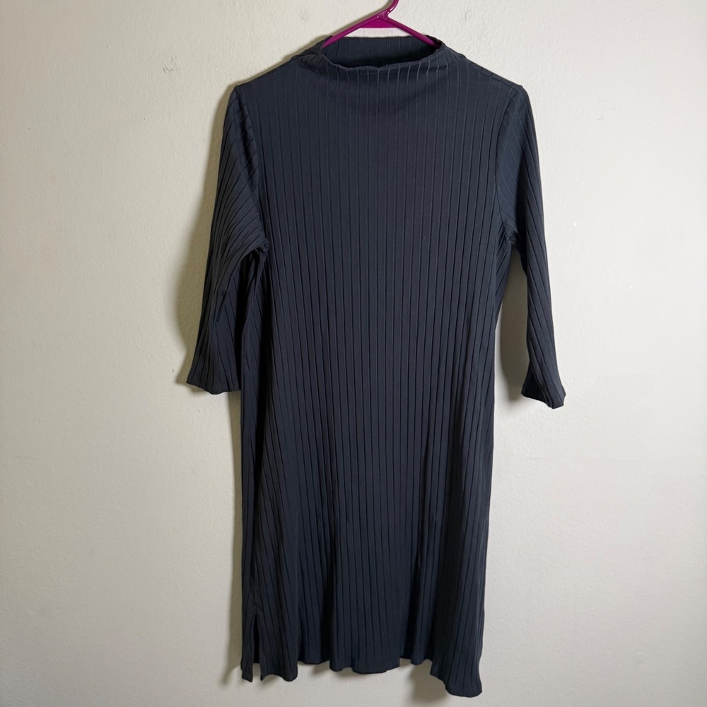 Eileen‎ Fisher Womens Gray Ribbed Tencel Mock Neck 3/4 Sleeve Shift Dress Large